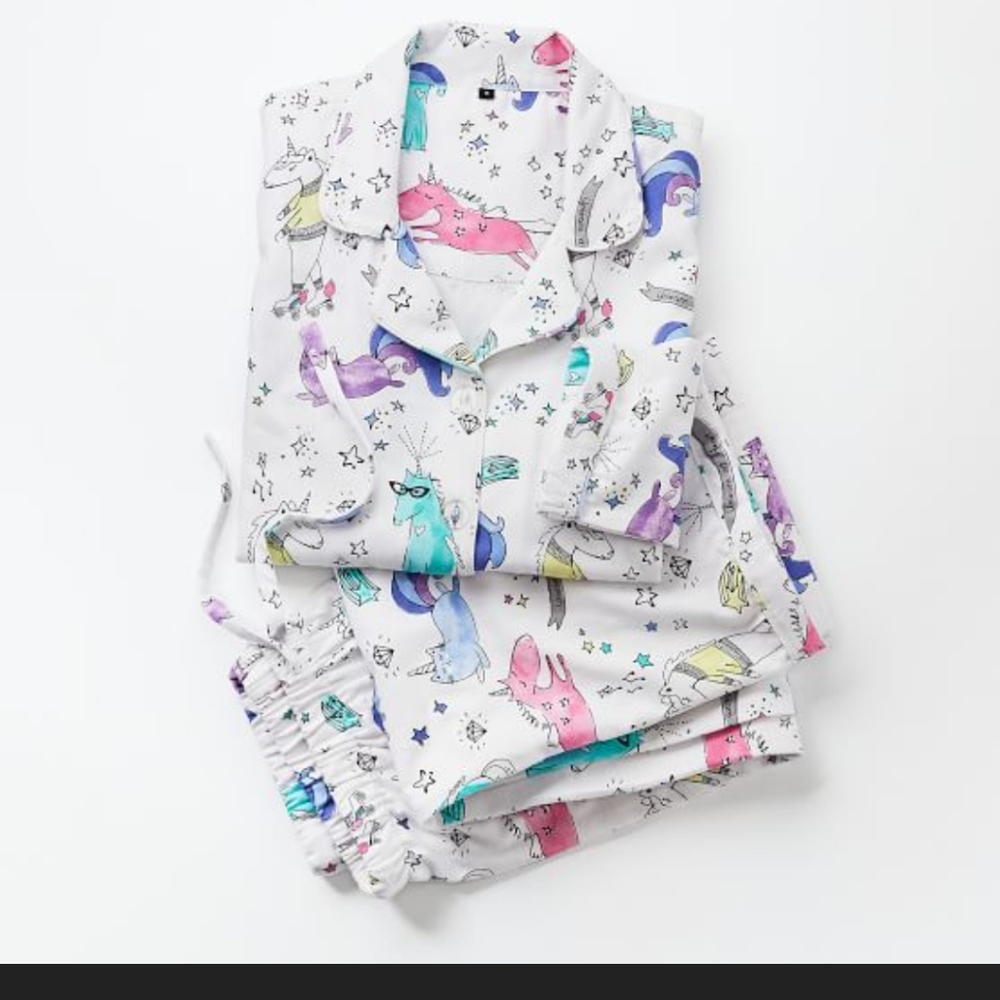 Pottery Barn Teen organic unicorn flannel pajamas
